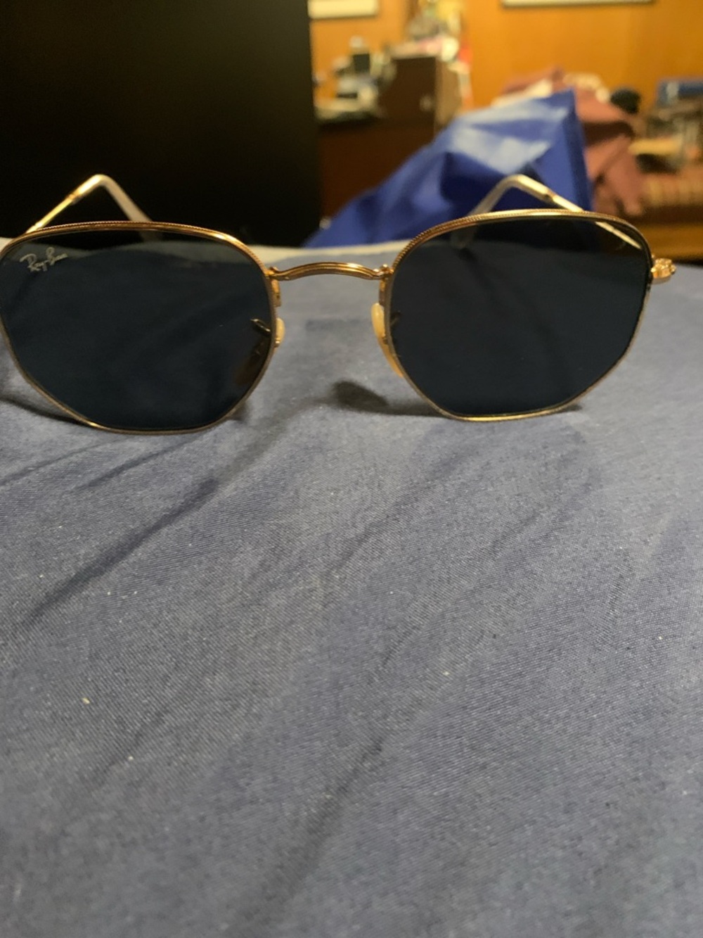 Ray-Ban Gold Frame Sunglasses with Navy Blue Lenses